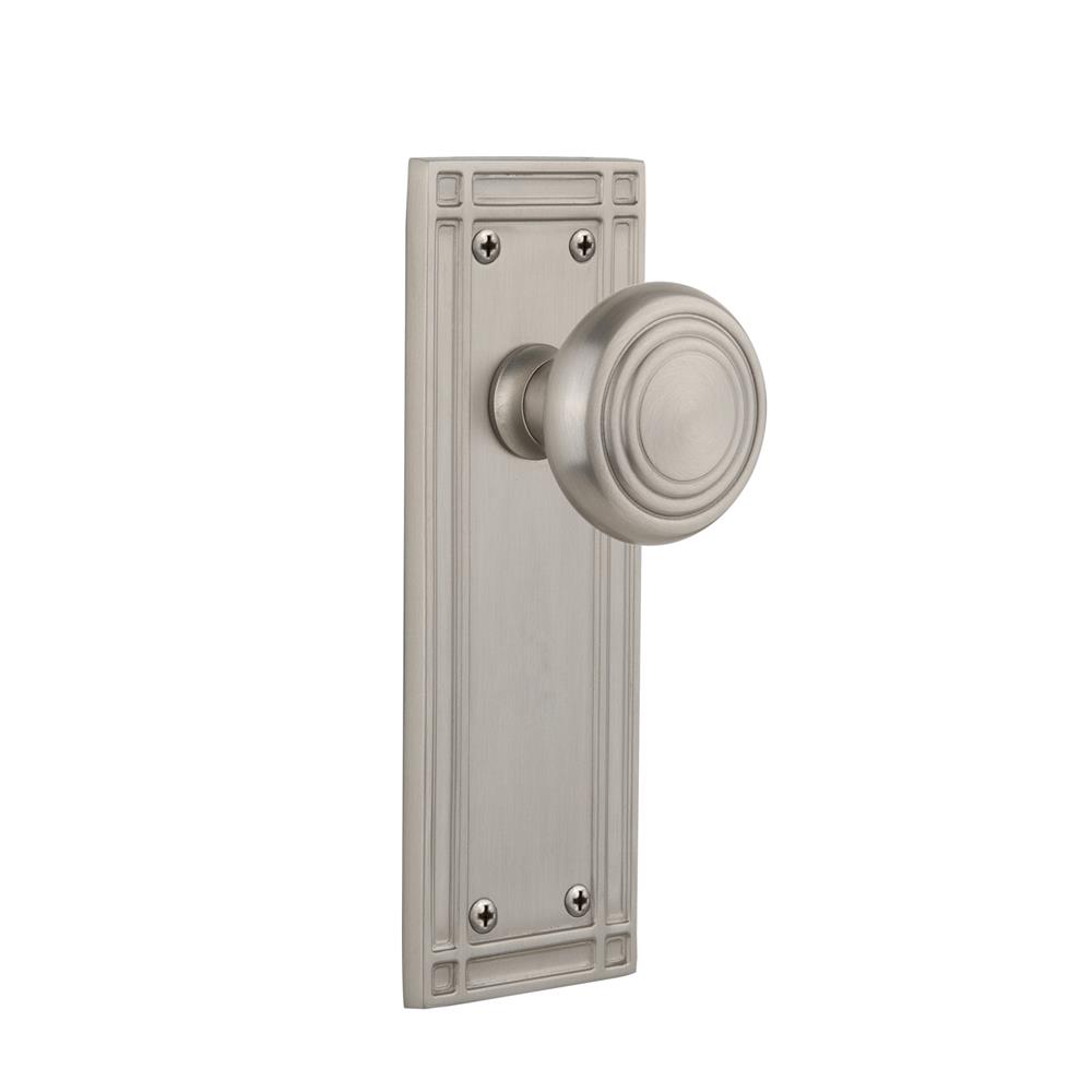 Nostalgic Warehouse MISDEC Complete Passage Set Without Keyhole Mission Plate with Deco Knob in Satin Nickel